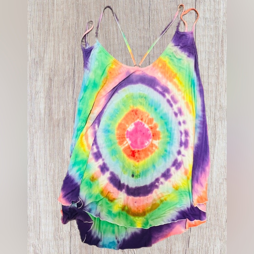 SOLD!!! - Vibrant Colorful 2X (22W) Hippie Tie Die Flowy Strappy Summer Tank